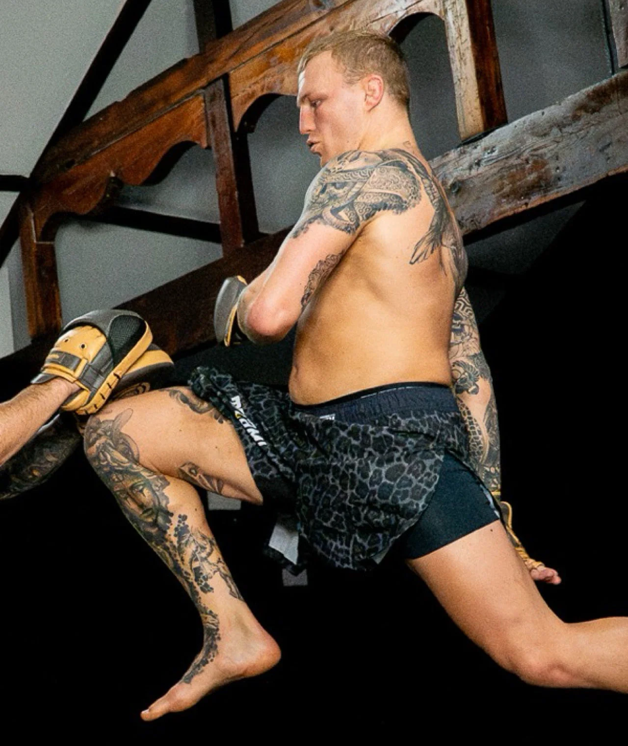 High Split MMA Shorts - Black Leopard - Image 6